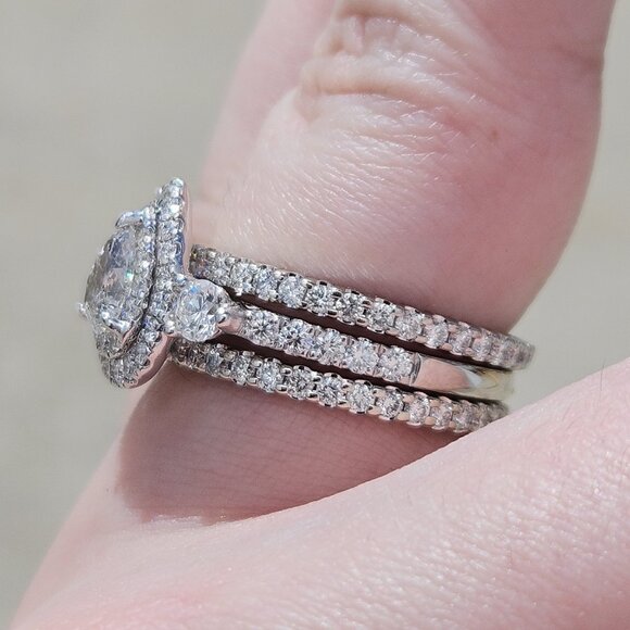 14KT White Gold Pear Diamond 3 Piece Wedding Ring Set 2.58TCW Size 7 - Picture 4 of 16